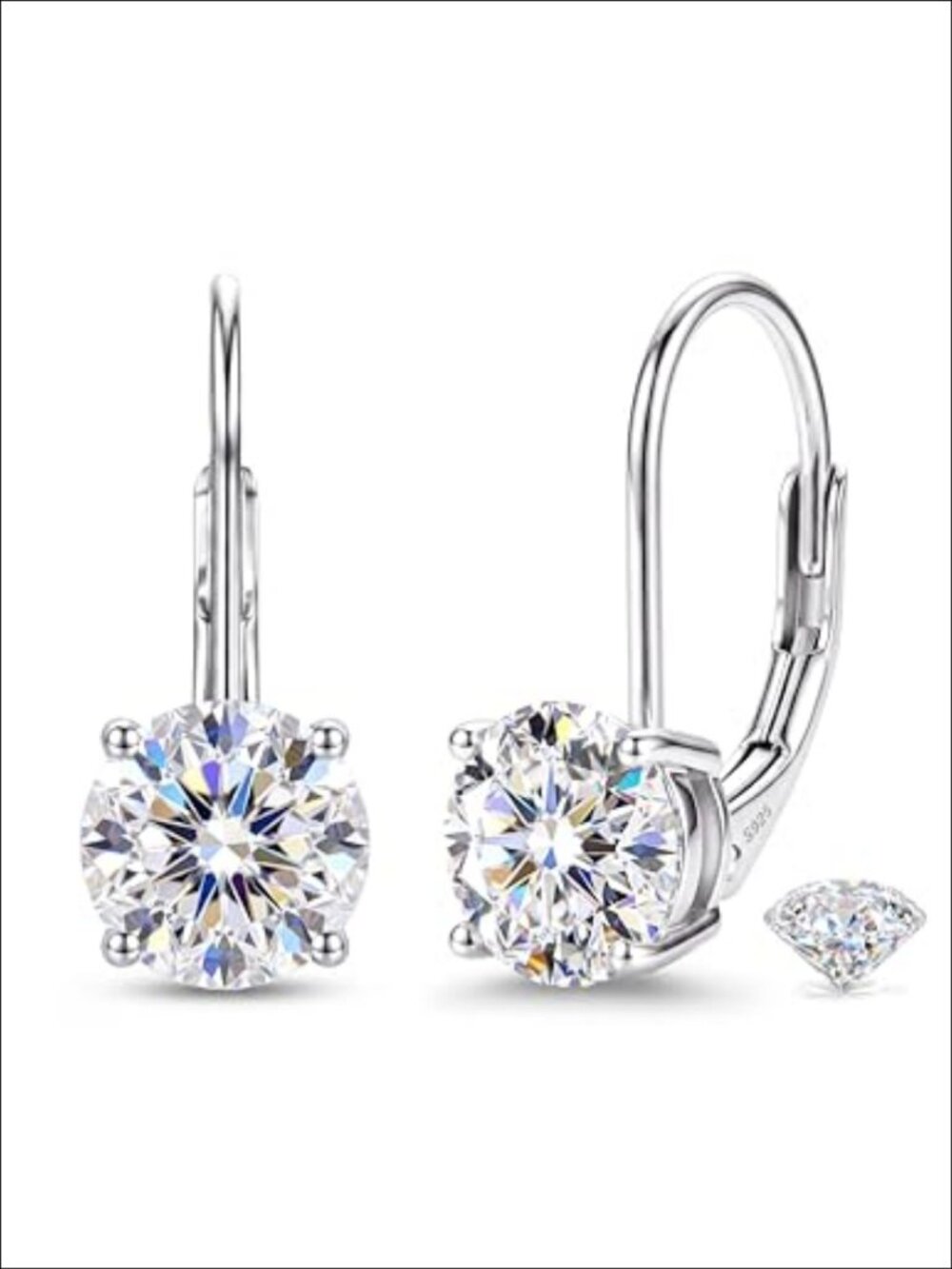 Moissanite Leverback Dangle Earrings 925 Sterling Silver 2CT